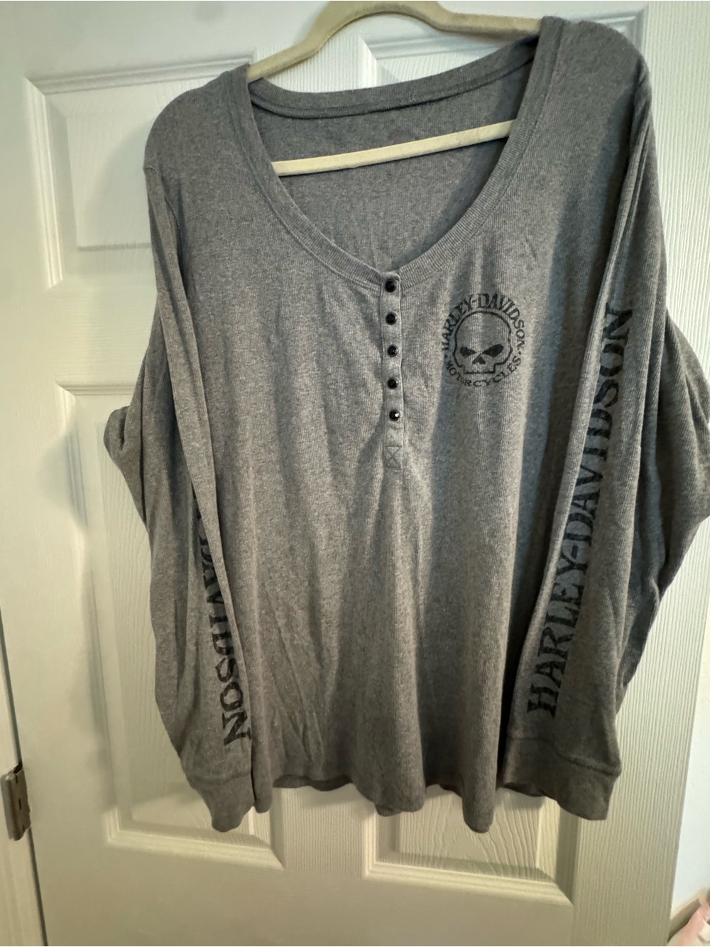 Harley-Davidson Gray Button Henley with Skull Logo